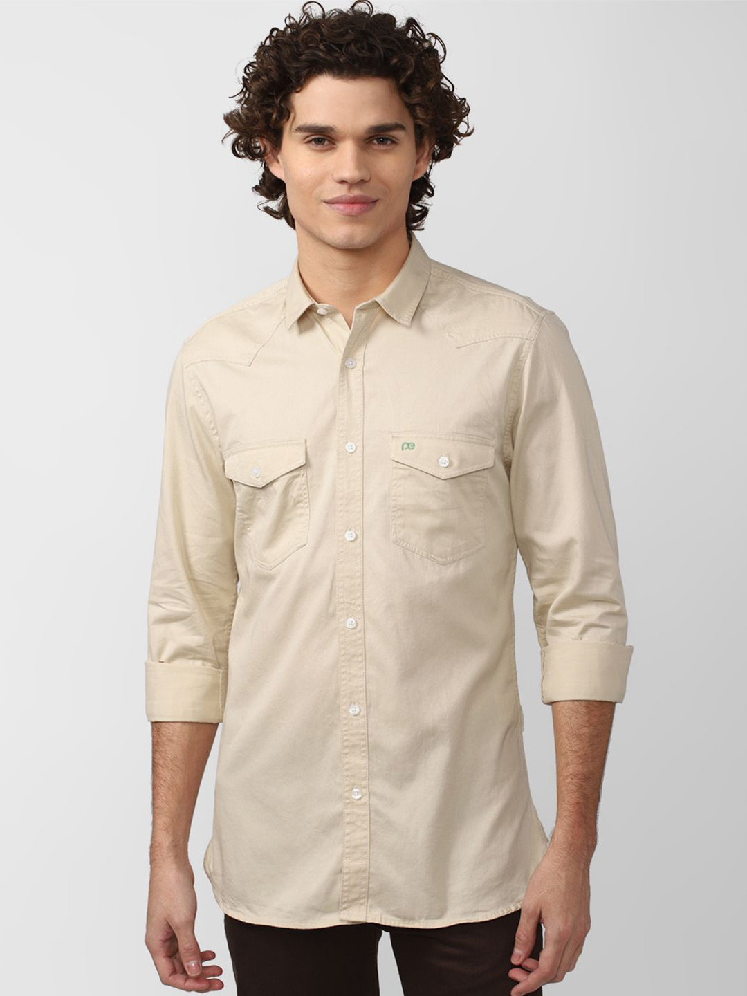 

Peter England Men Solid Spread Collar Casual Shirt, Beige