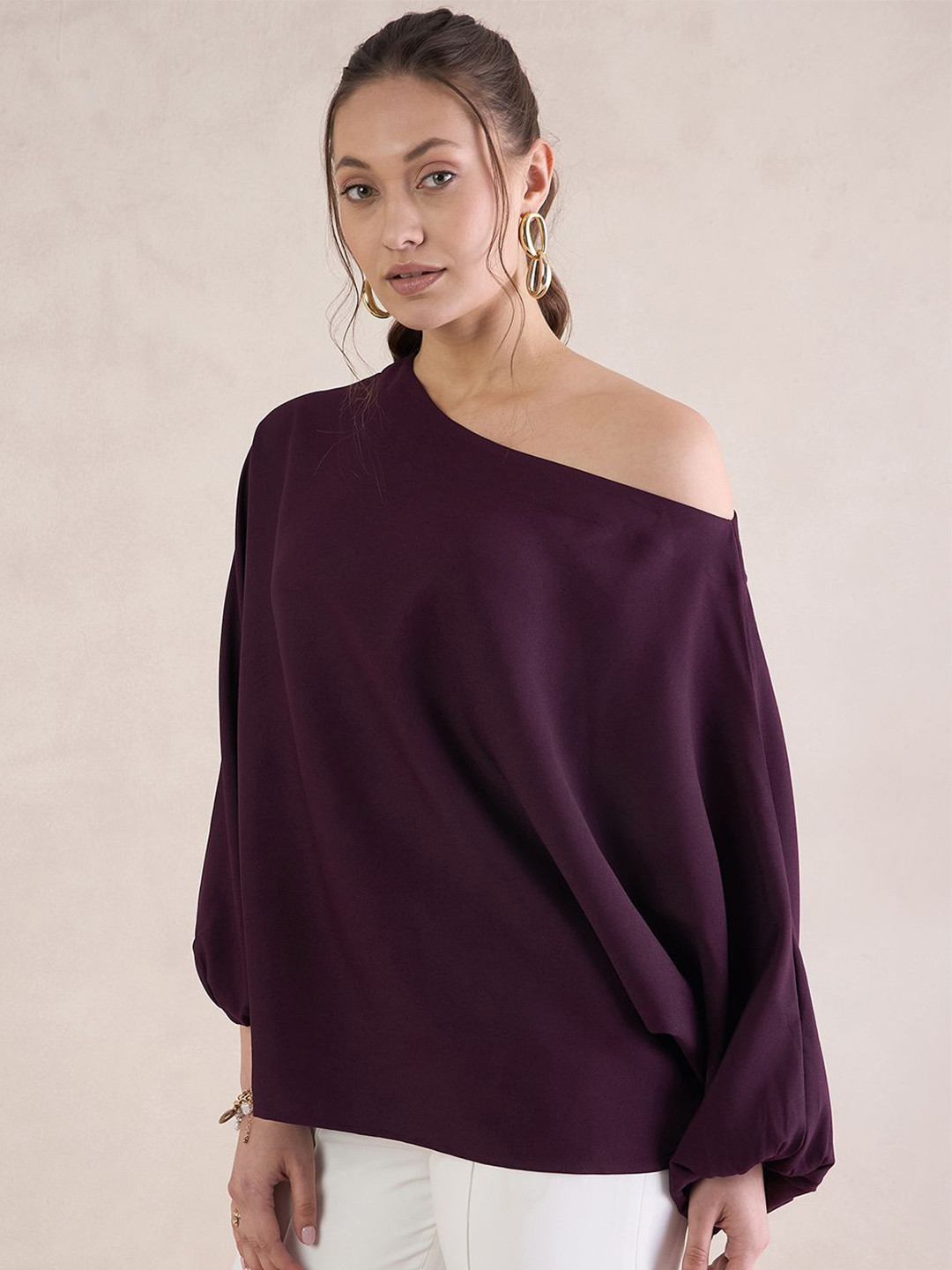 

FEMMELLA Solid One Shoulder Top, Purple
