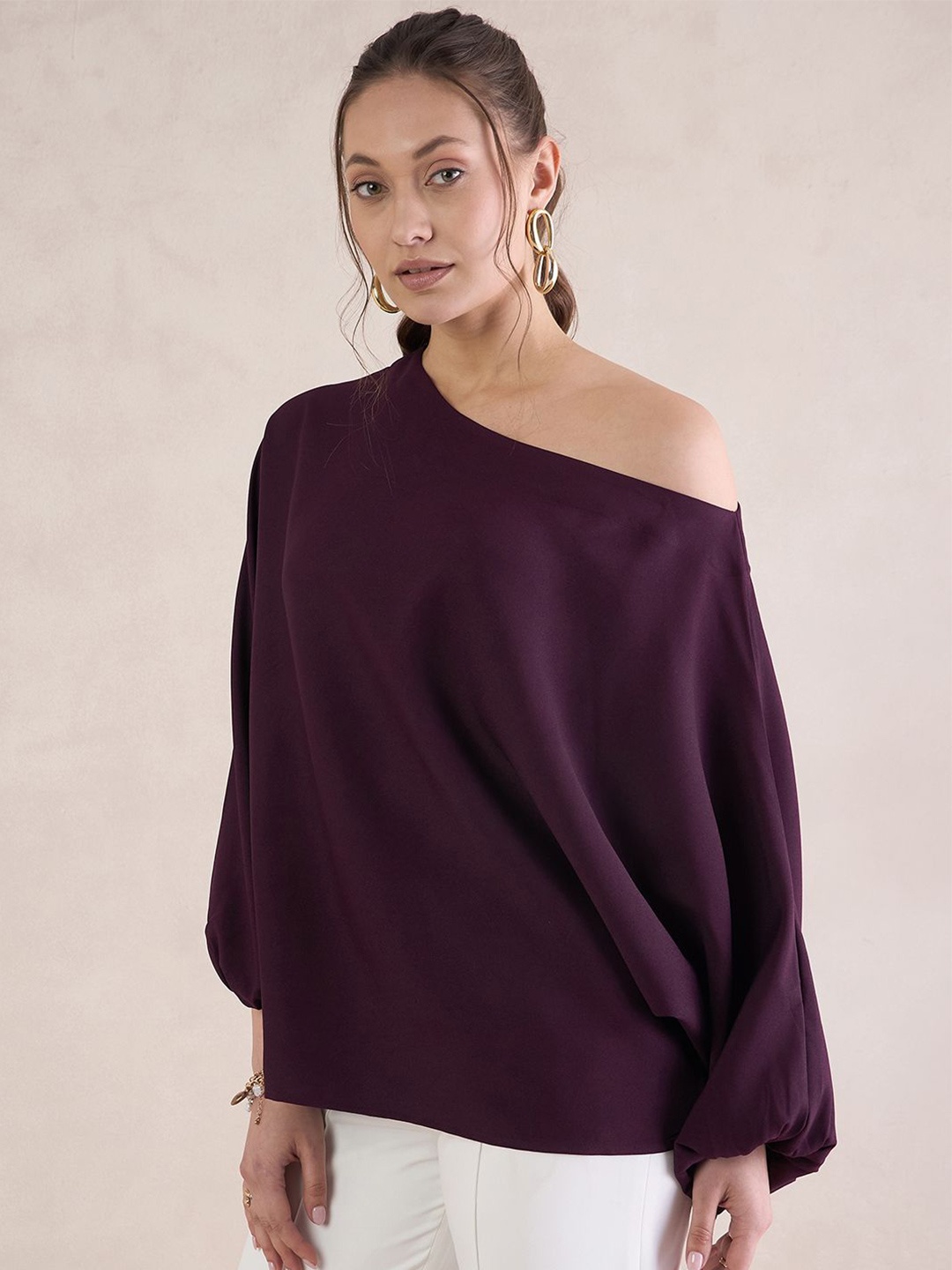 

FEMMELLA Solid One Shoulder Top, Purple