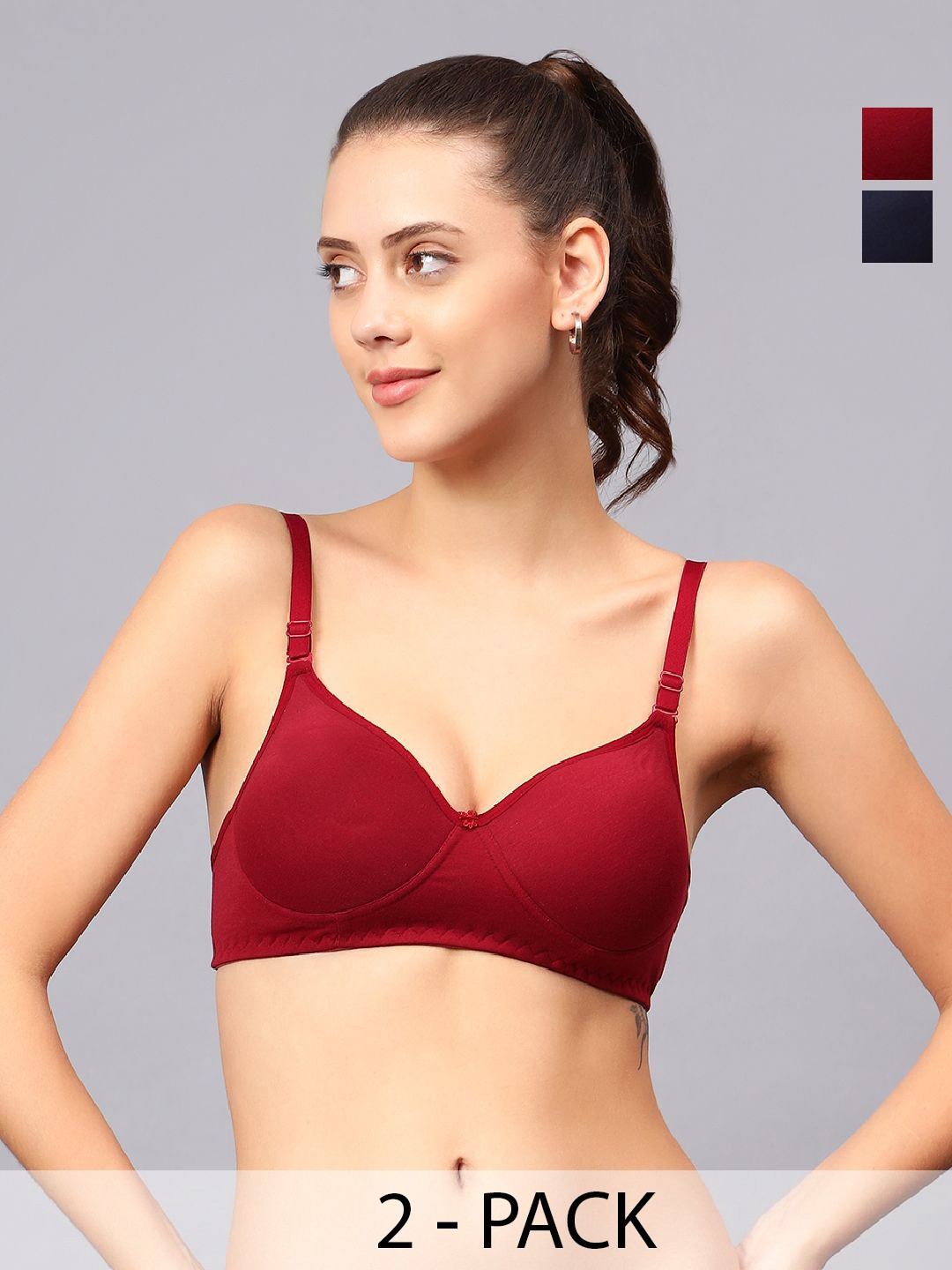 

JJAAGG T Pack of 2 Medium Coverage Lightly Padded Everyday Bras With All Day Comfort, Navy blue