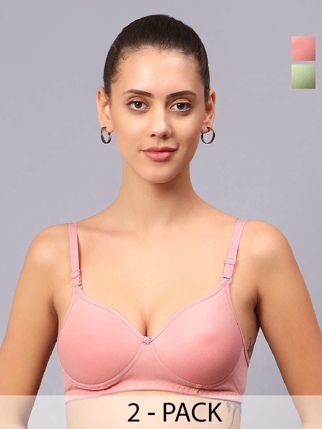 

JJAAGG T Pack of 2 Medium Coverage Lightly Padded Everyday Bras With All Day Comfort, Olive