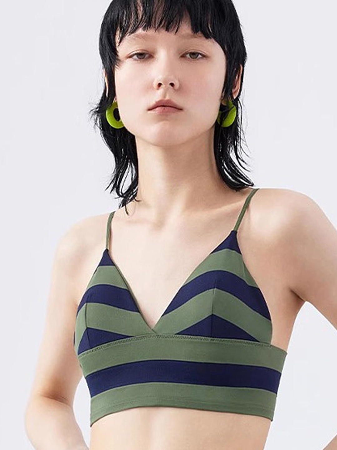 

LULU & SKY Striped Medium Coverage Bralette Bra with All Day Comfort, Green