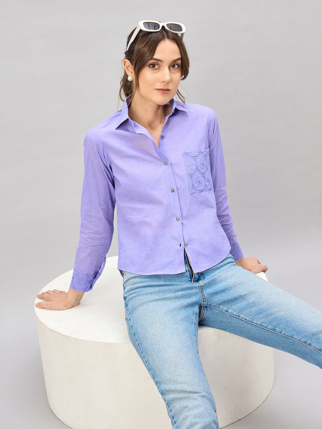 

The Roadster Lifestyle Co Schiffli Cotton Shirt, Purple