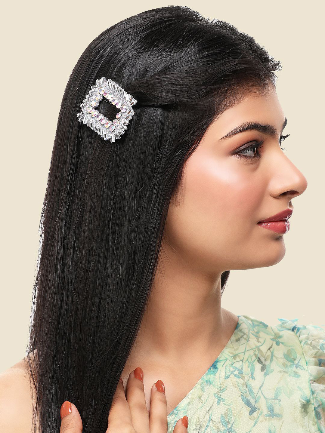 

Bhana Fashion 2 Pieces Embellished Alligator Hair Clip, Silver