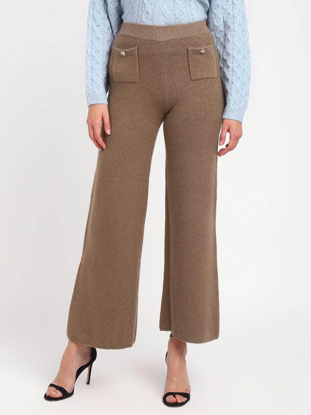 

GUESS Women Textured Self Design Palazzos, Brown