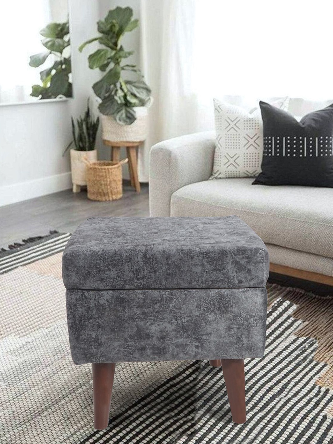 

THE HOME CO. Grey Square Sitting Pouffe Ottoman