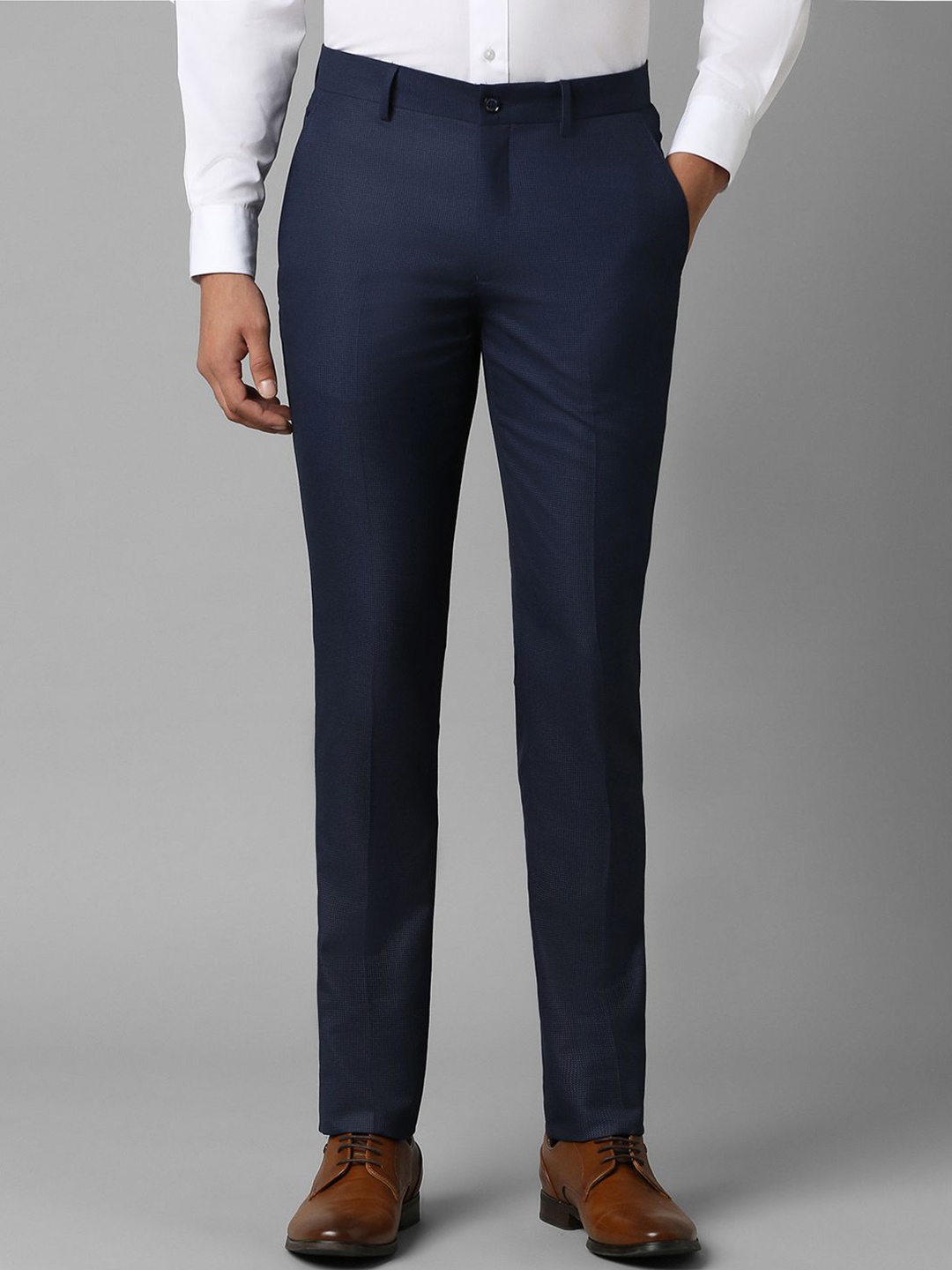 

Louis Philippe Men Formal Mid-Rise Slim Fit Trousers, Navy blue