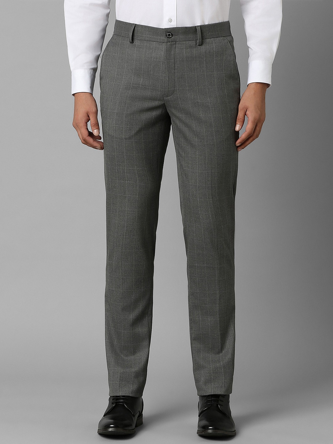 

Louis Philippe Men Slim Fit Textured Flat Front Formal Trousers, Grey