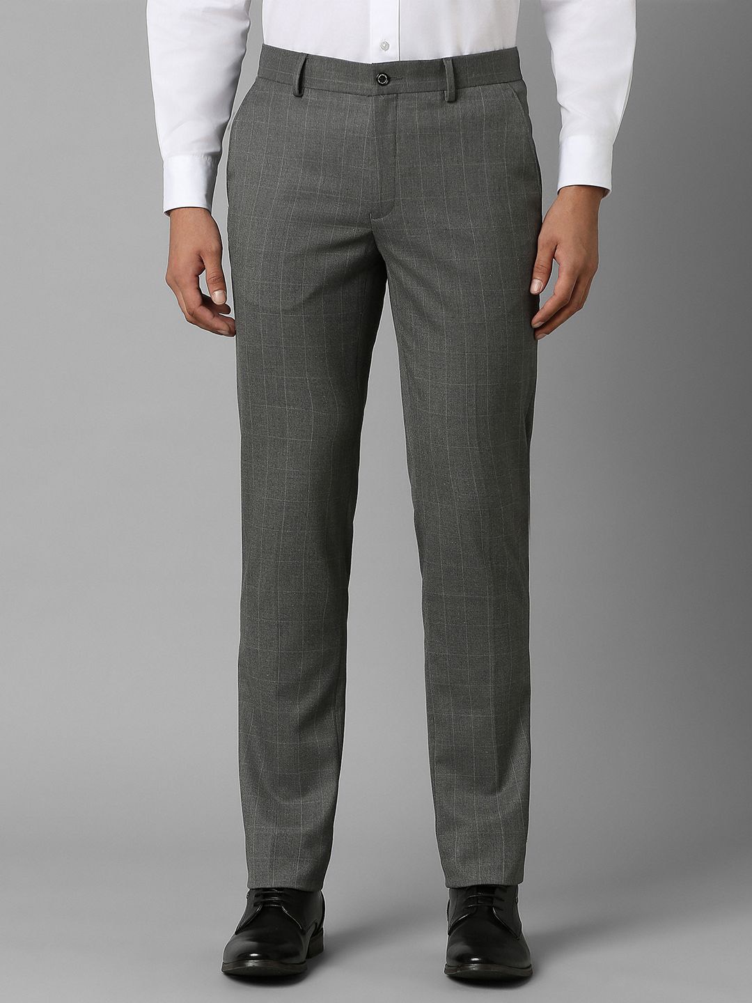 

Louis Philippe Men Checked Mid-Rise Slim Fit Trousers, Grey