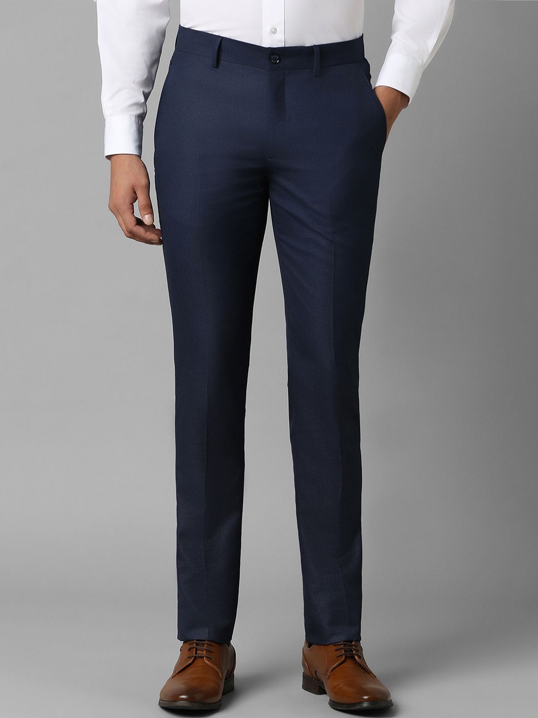 

Louis Philippe Men Mid-Rise Slim Fit Trousers, Navy blue
