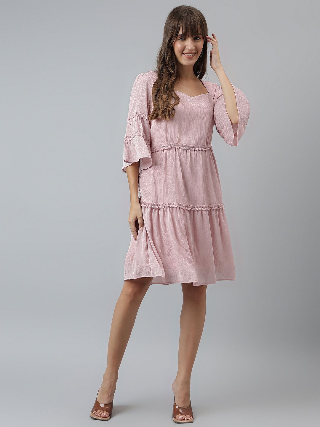 

Latin Quarters Bell Sleeve A-Line Dress, Pink