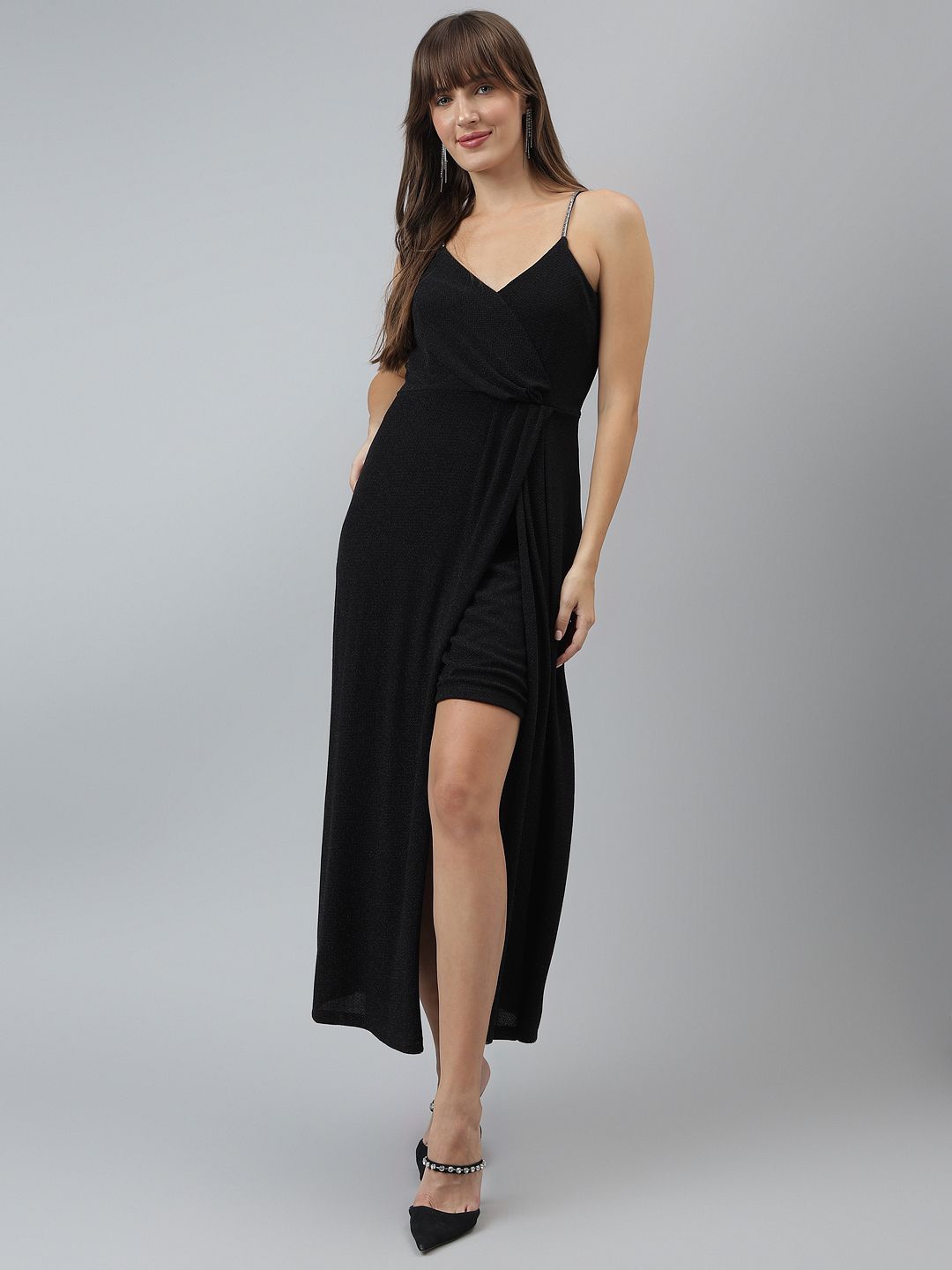 

Latin Quarters Shoulder Straps A-line Maxi Dress, Black