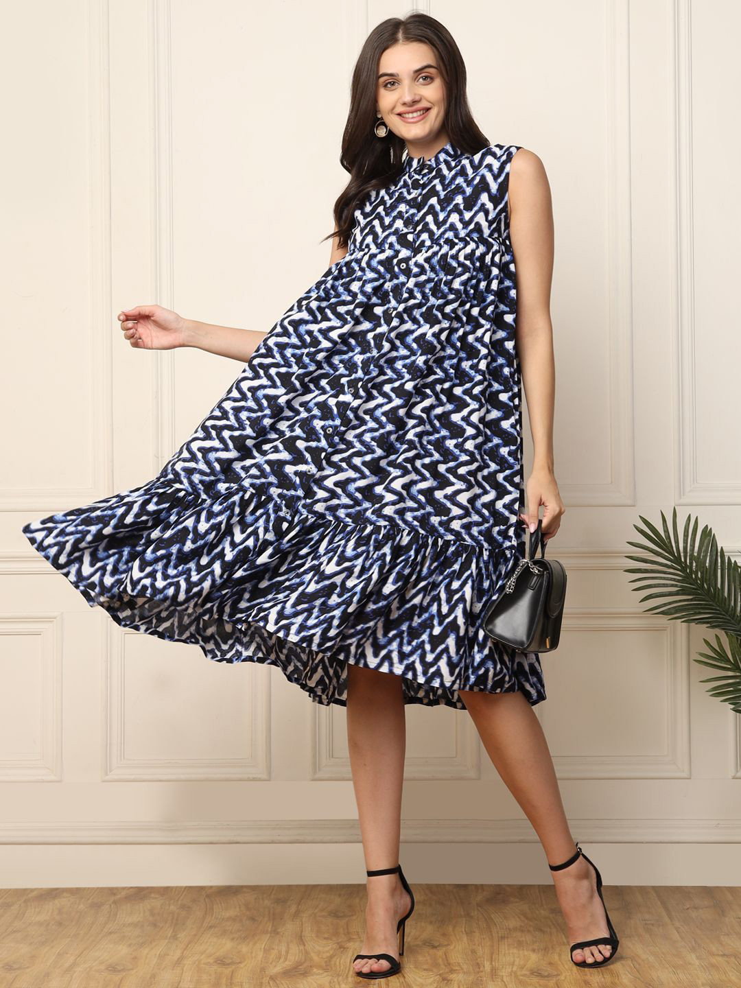 

DEEBACO Print Sleeveless Shirt Dress, Blue