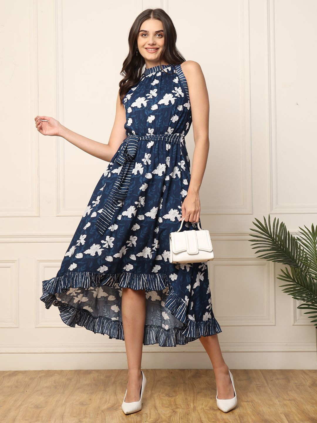 

DEEBACO Floral Print Fit & Flare Midi Dress, Blue