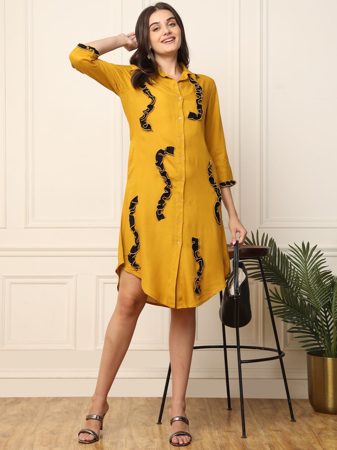 

DEEBACO Regular Sleeves Shirt Dress, Yellow