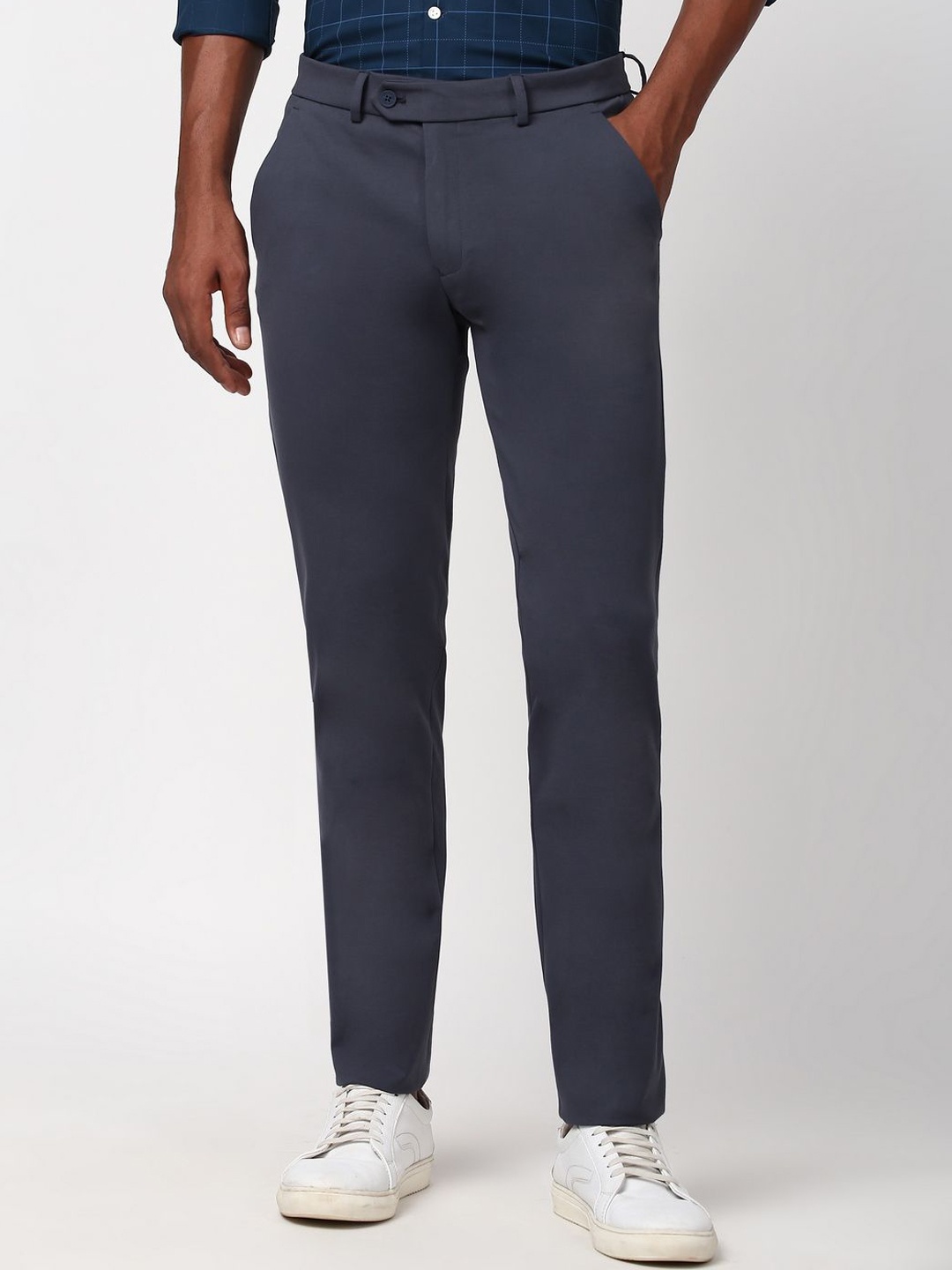 

Peter England Men Mid-Rise Slim Fit Trousers, Grey