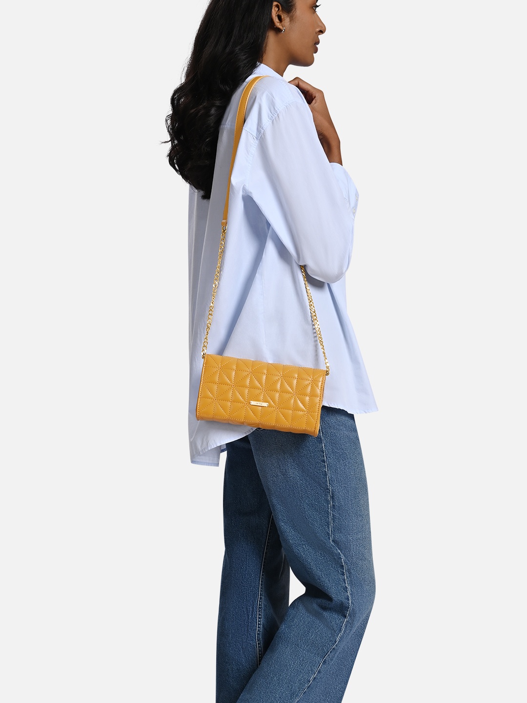 

IRTH Quilted Structured Sling Bag, Mustard