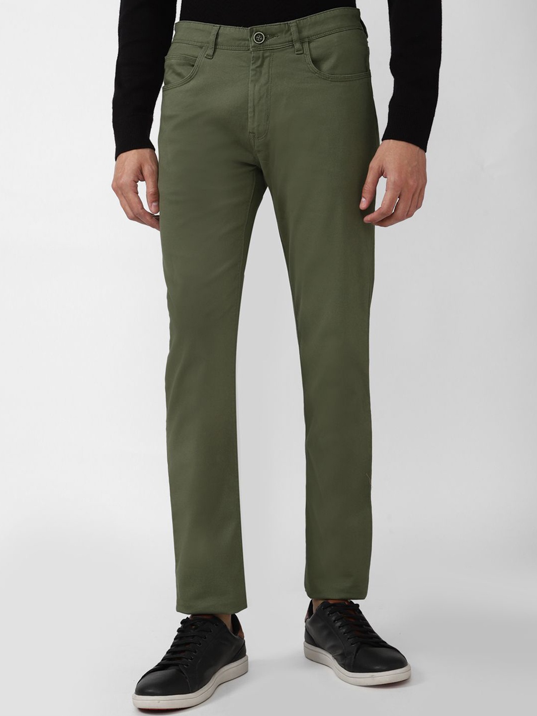 

Peter England Casuals Men Mid-Rise Slim Fit Regular Trousers, Olive
