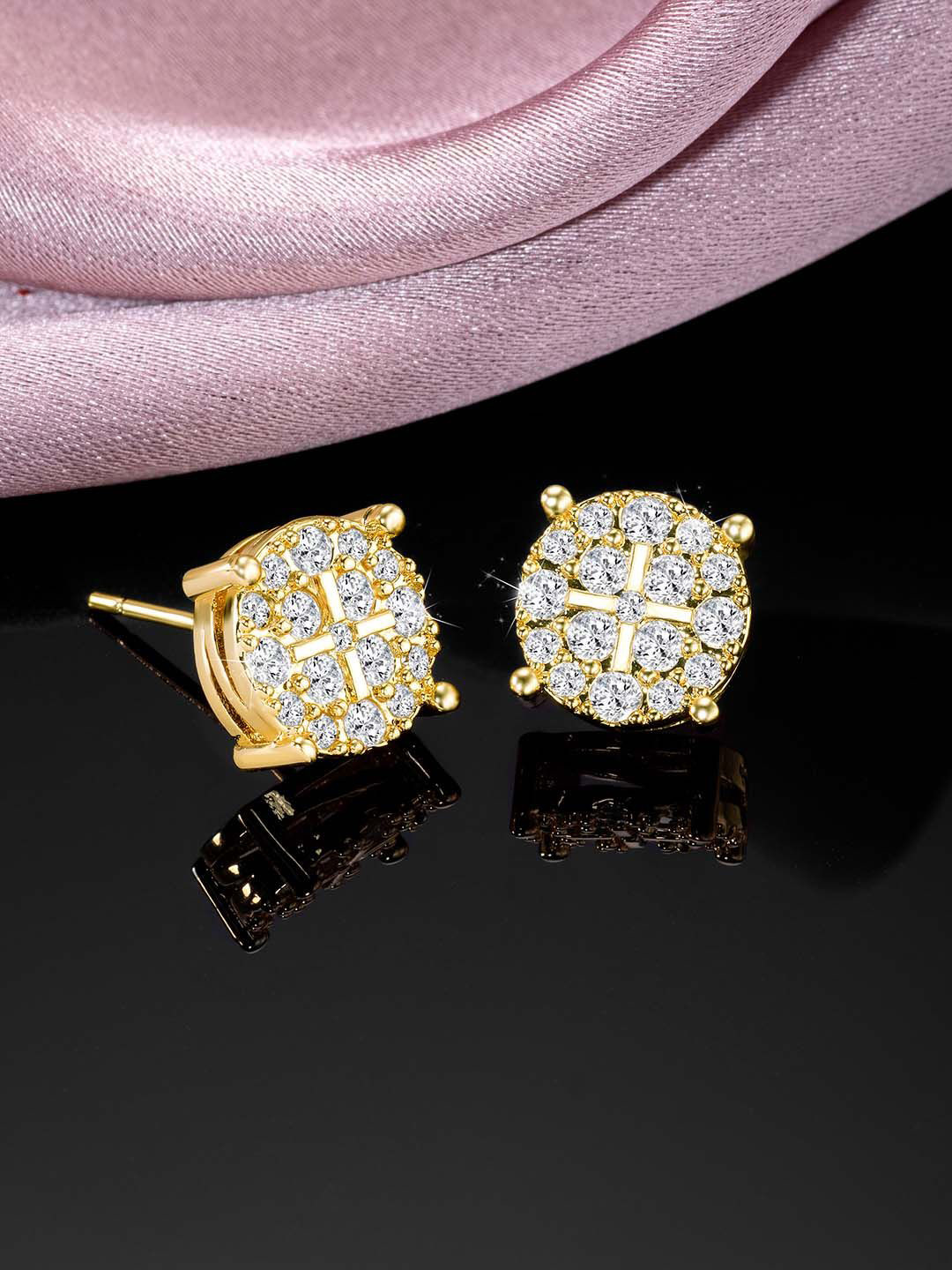 

Peora Gold-Plated Brass Circular Shaped Cubic Zirconia Stone Stud Earrings