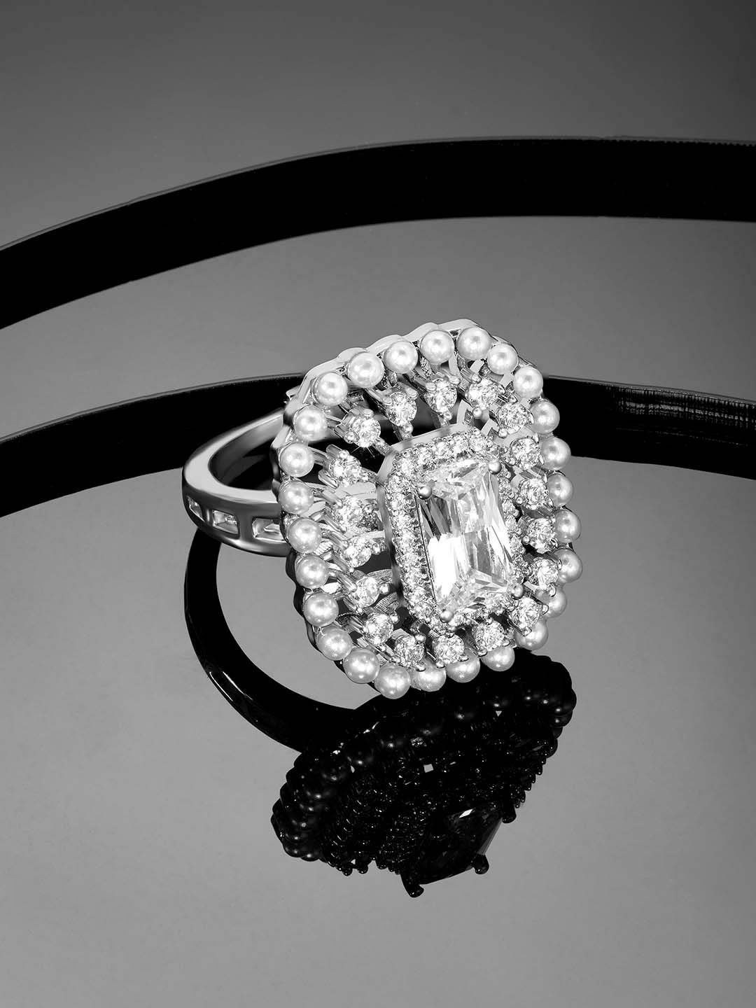 

Peora Silver Plated Cubic Zirconia Studded Finger Ring