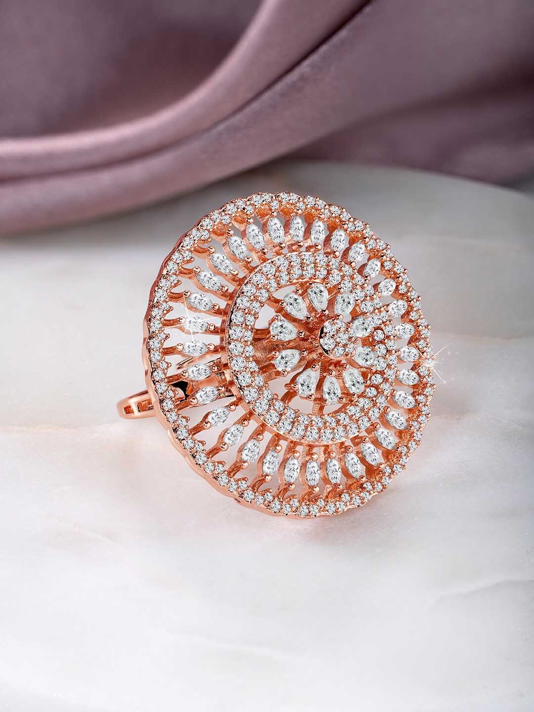 

Peora Rose Gold-Plated Cubic Zirconia Studded Adjustable Finger Ring