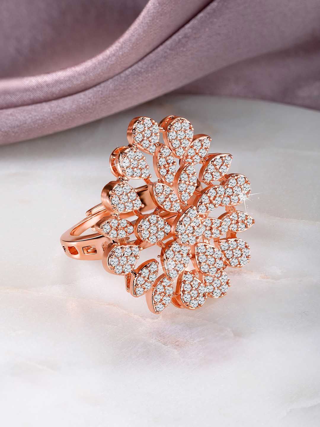 

Peora Rose Gold Plated Cubic Zirconia Studded Finger Ring
