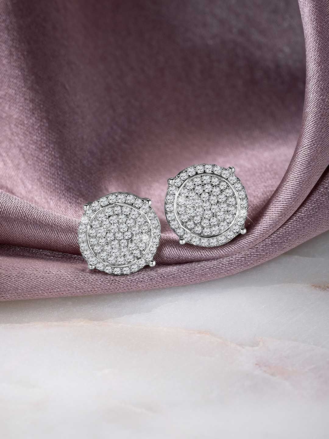 

Peora Silver-Plated Brass Contemporary Shaped Cubic Zirconia Stone Studded Earrings