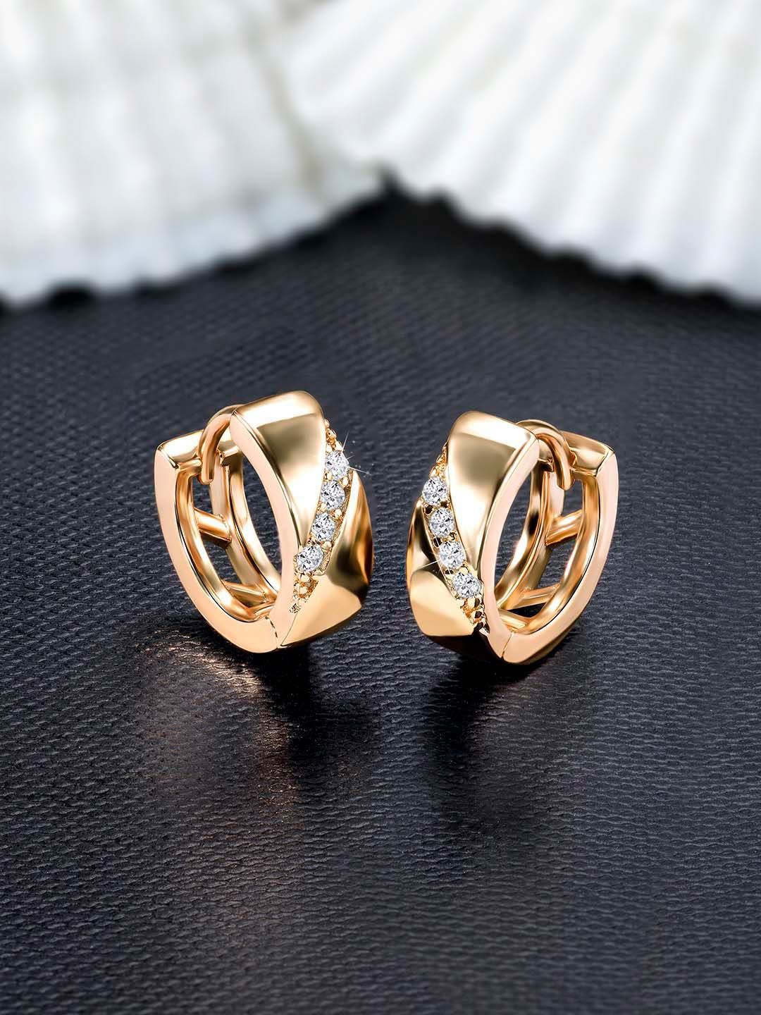 

Peora Contemporary Gold-Plated Cubic Zirconia Studded Hoop Earrings