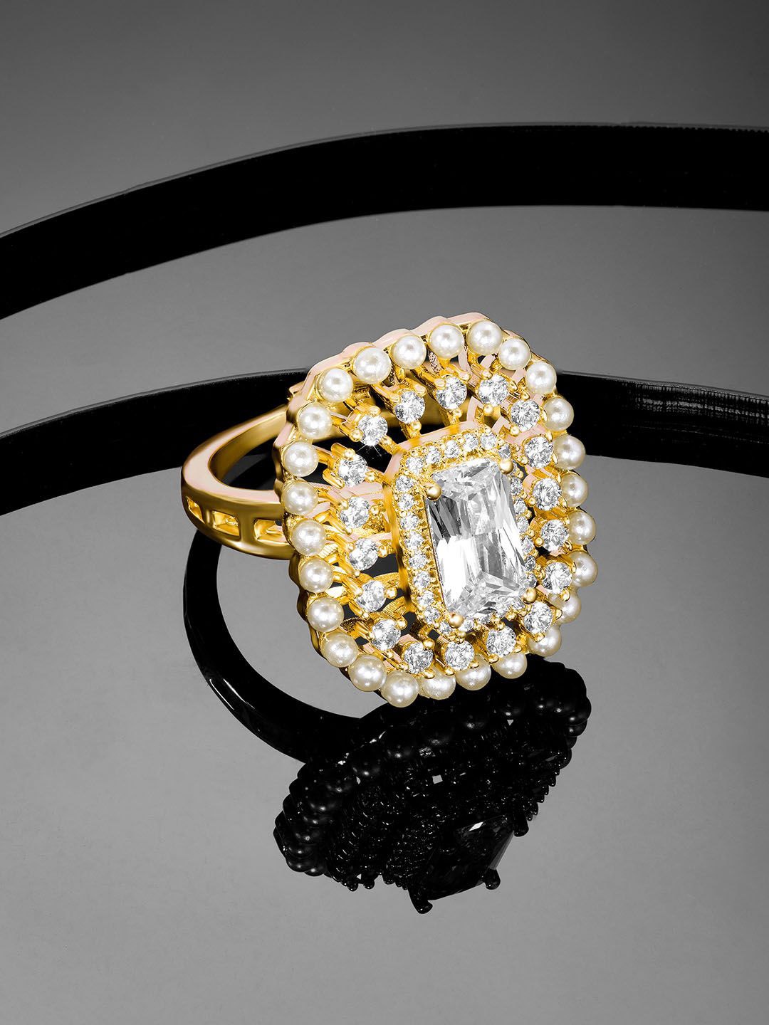 

Peora Gold-Plated Cubic Zirconia & Crystal Studded Adjustable Finger Ring