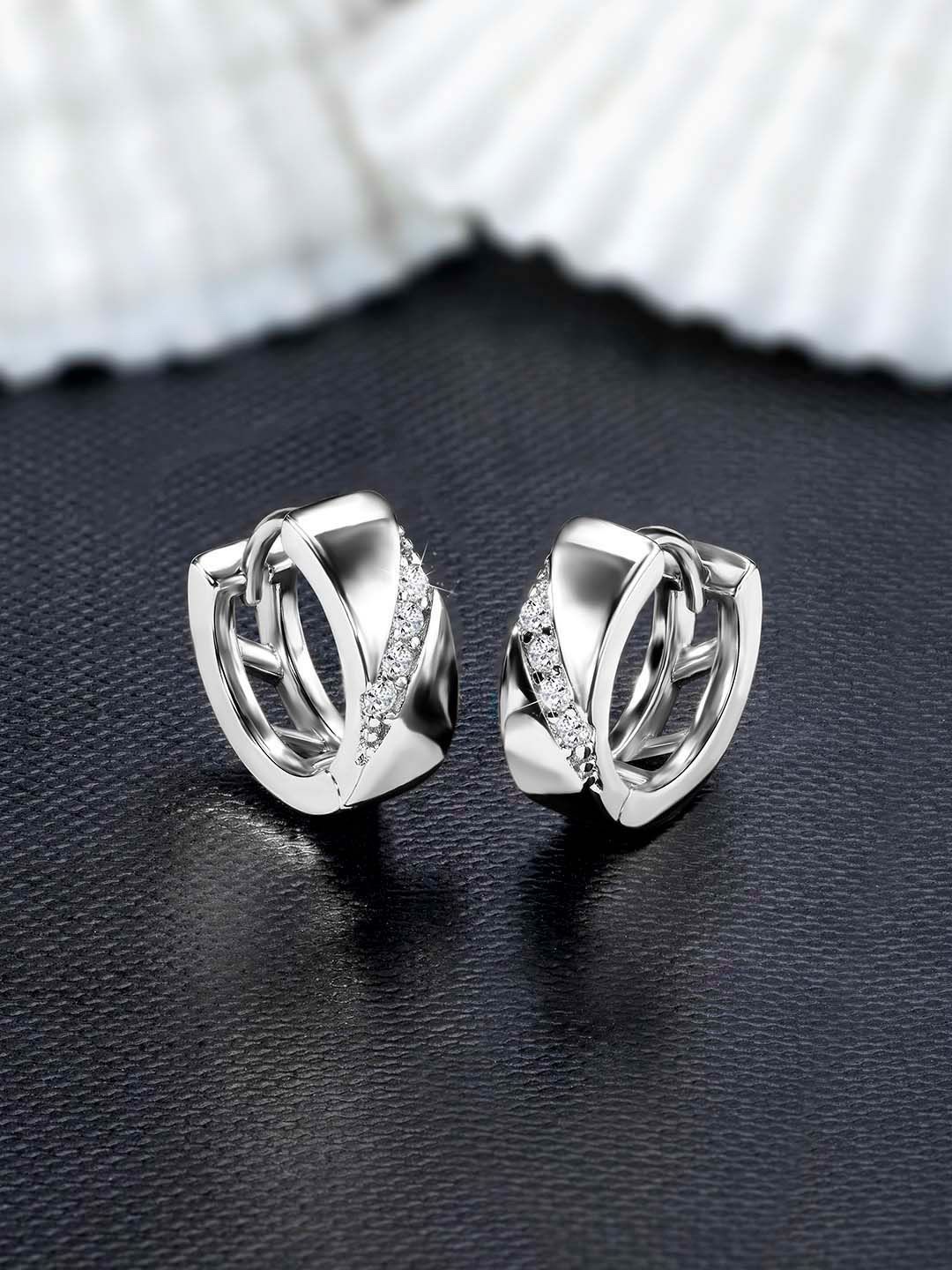

Peora Silver-Plated Brass Contemporary Shaped Cubic Zirconia Stone Studs Earrings
