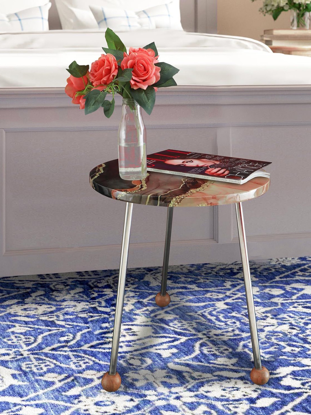 

THE HOME CO. Brown Printed Wooden Stool