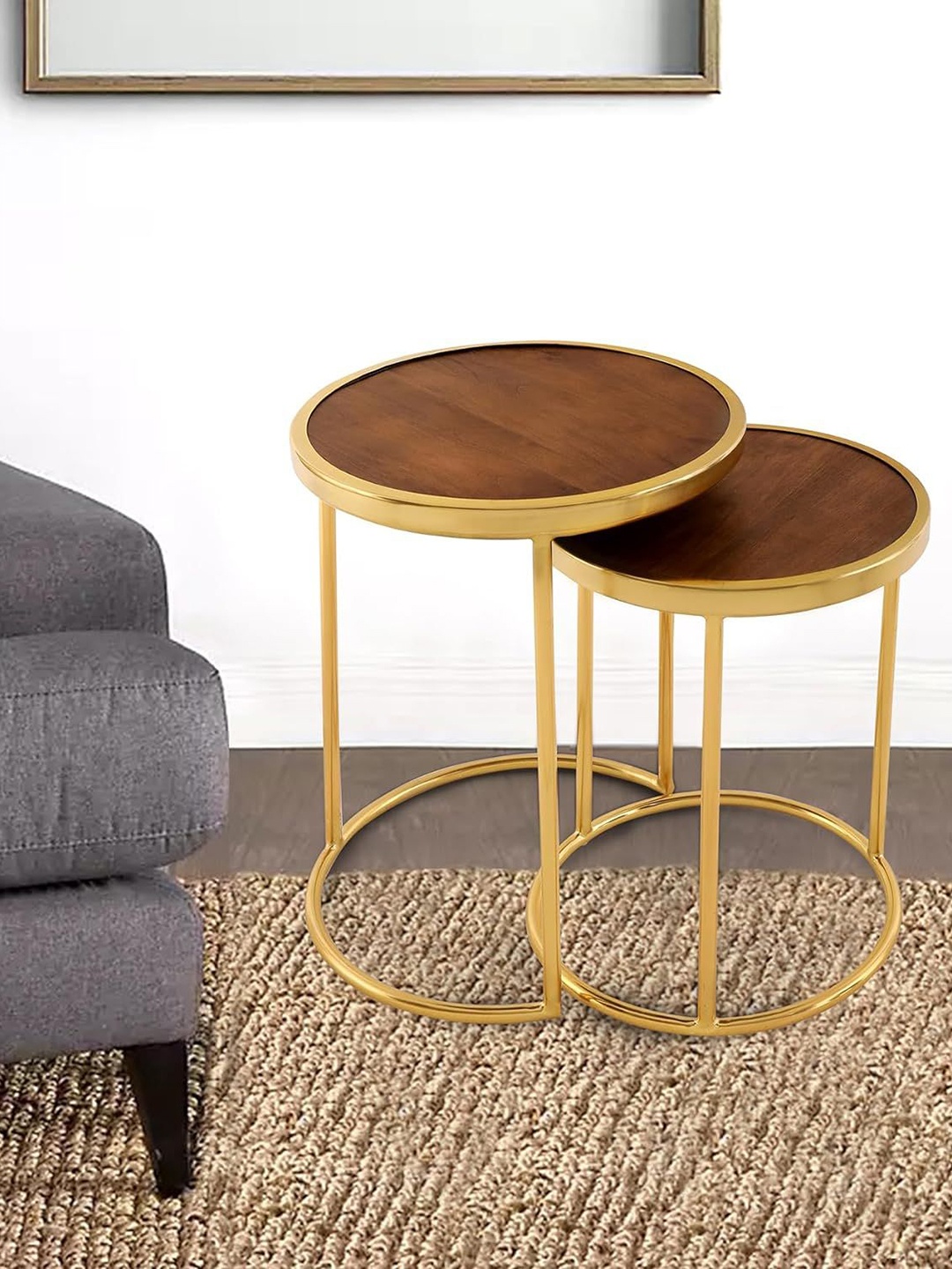 

THE HOME CO. Brown 2 Pieces Wooden Stool