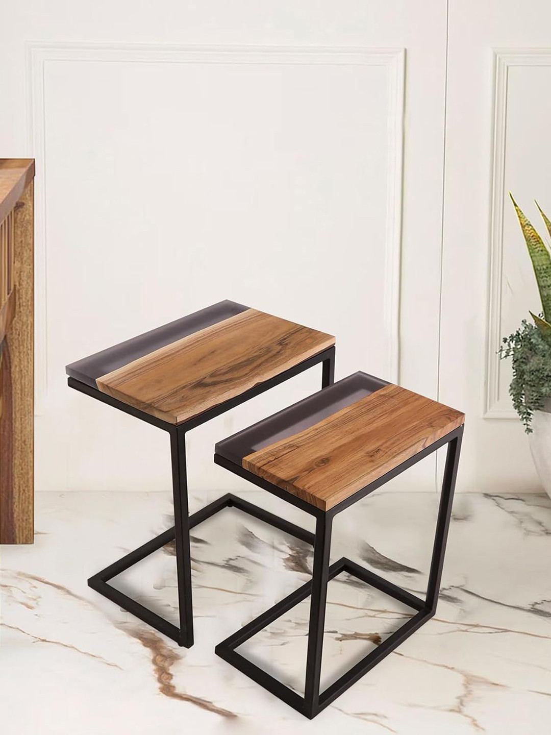 

THE HOME CO. 2 Pieces Black & Brown Square Stools, White