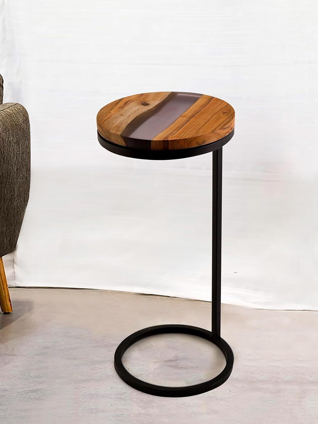 

THE HOME CO. Black & Brown Round Side Table