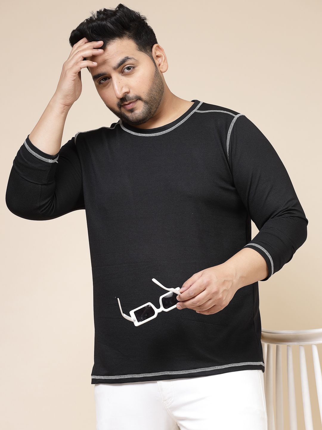 

Rigo Men Plus Size Solid Knits Round Neck Slim Fit T-shirt, Black