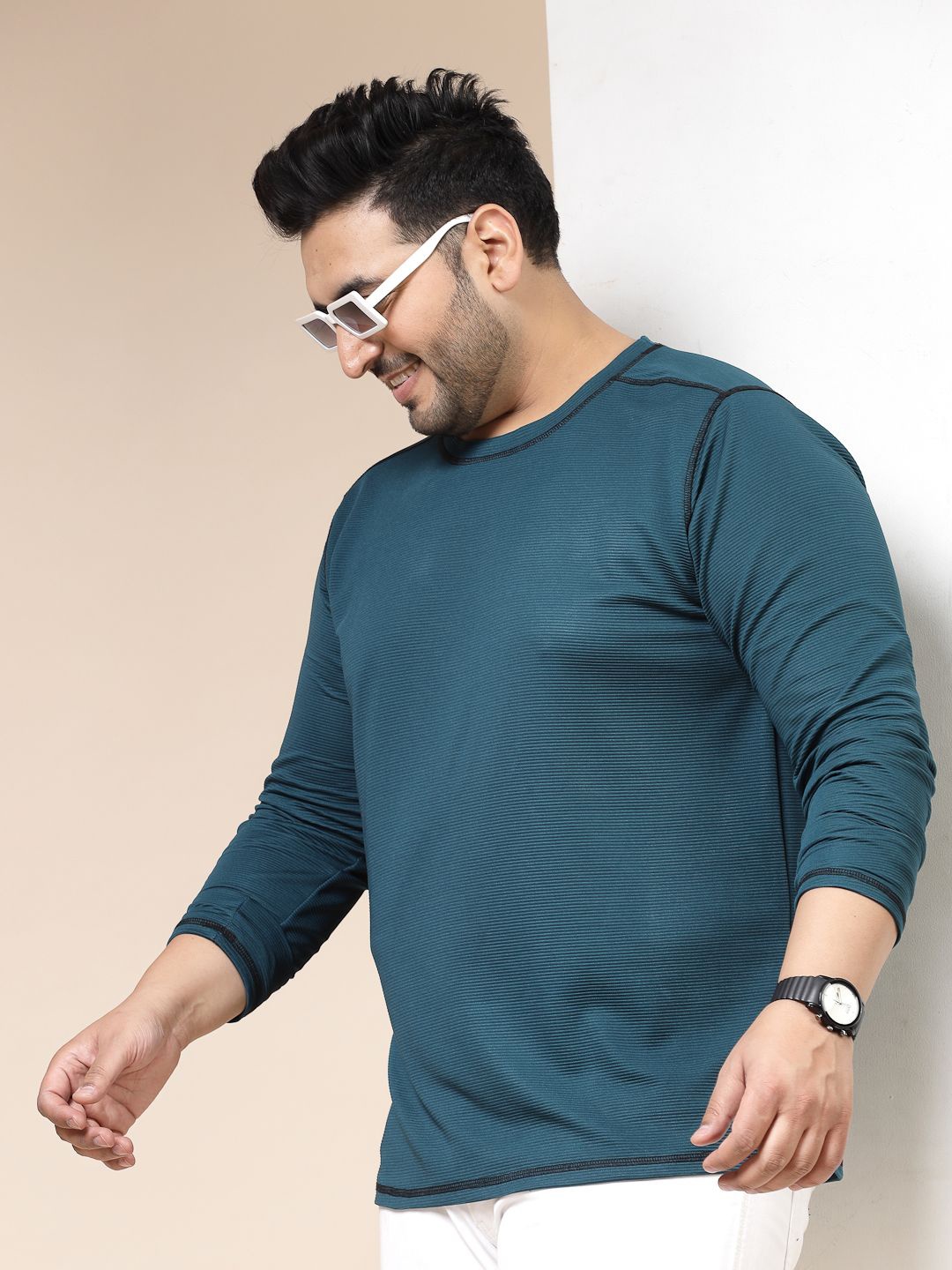 

Rigo Men Plus Size Solid Knits Round Neck Slim Fit T-shirt, Teal