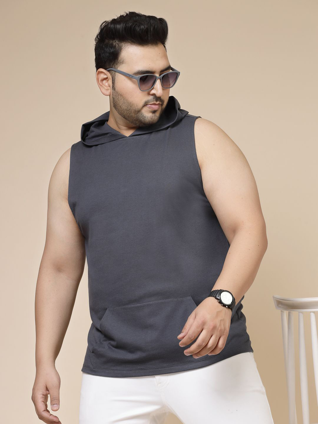 

Rigo Plus Size Men Hooded Neck Cotton Slim Fit T-shirt, Grey