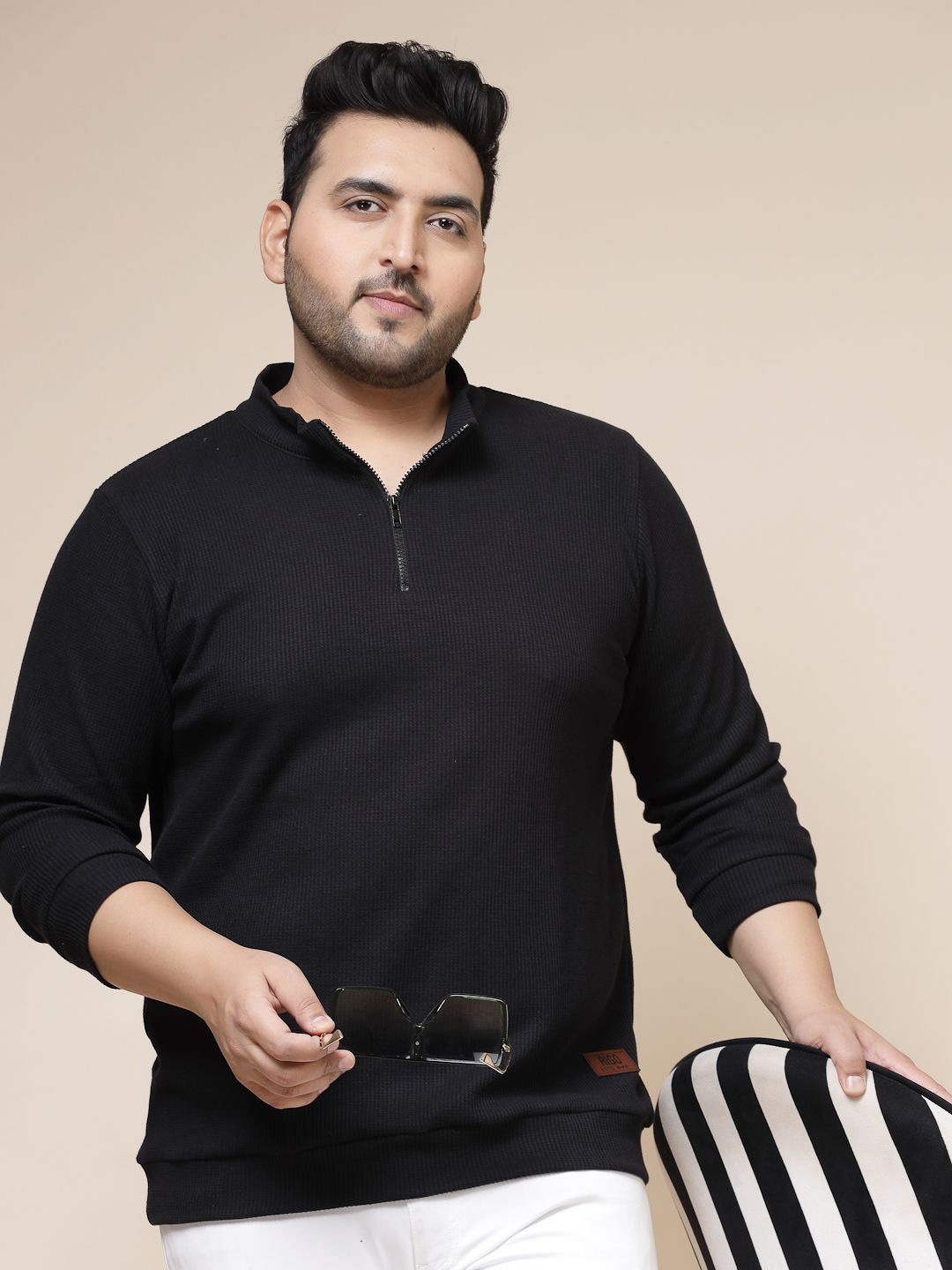 

Rigo Men Plus Size Solid Knit High Neck Cotton Slim Fit T-shirt, Black