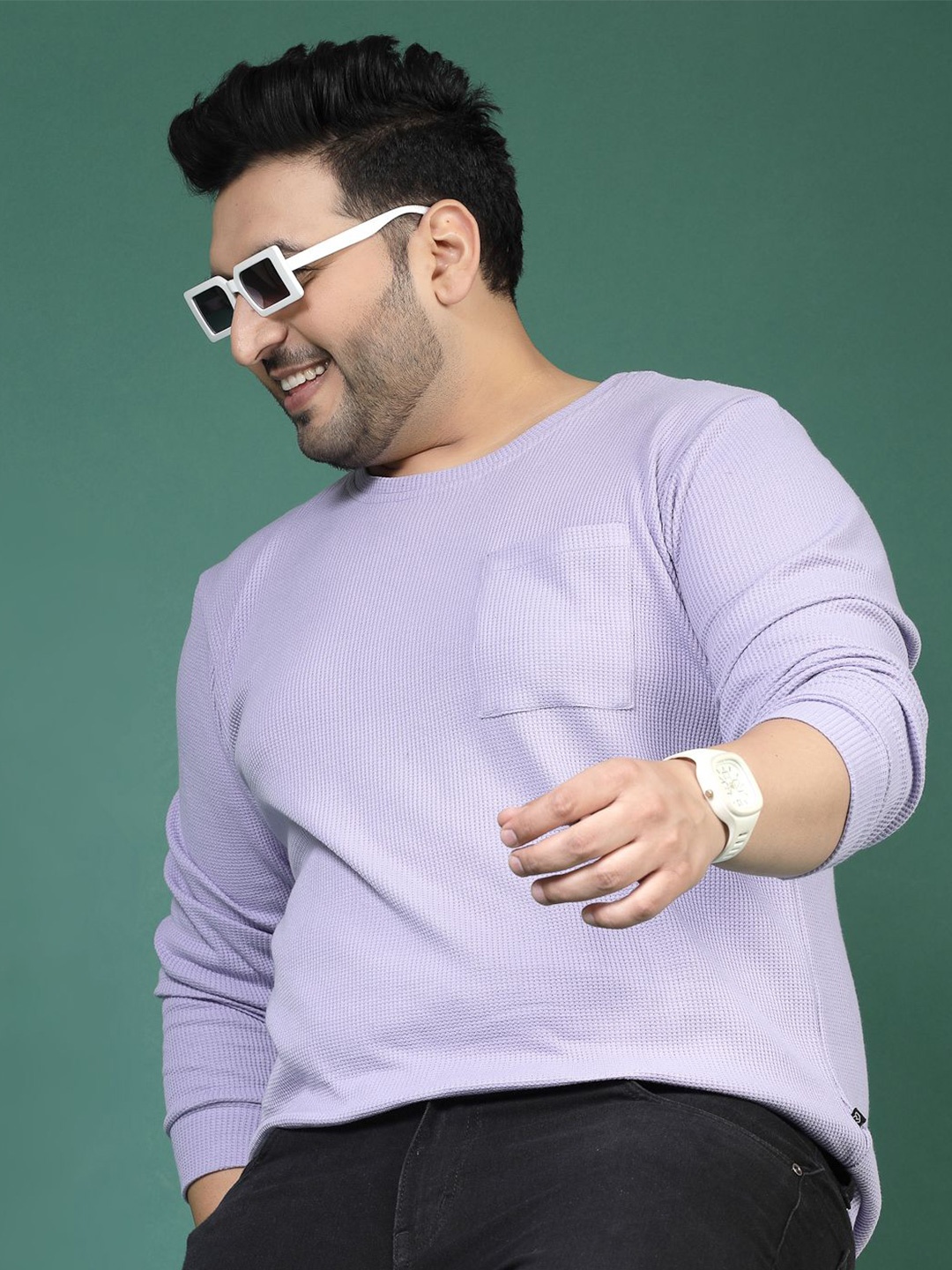 

Rigo Men Plus Size Solid Knit Round Neck Pocket Cotton Slim Fit T-shirt, Lavender
