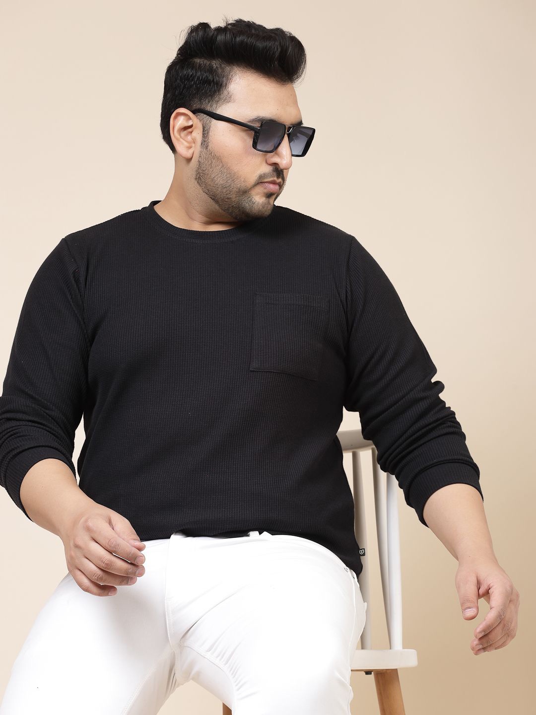 

Rigo Men Plus Size Solid Knit Round Neck Pocket Cotton Slim Fit T-shirt, Black