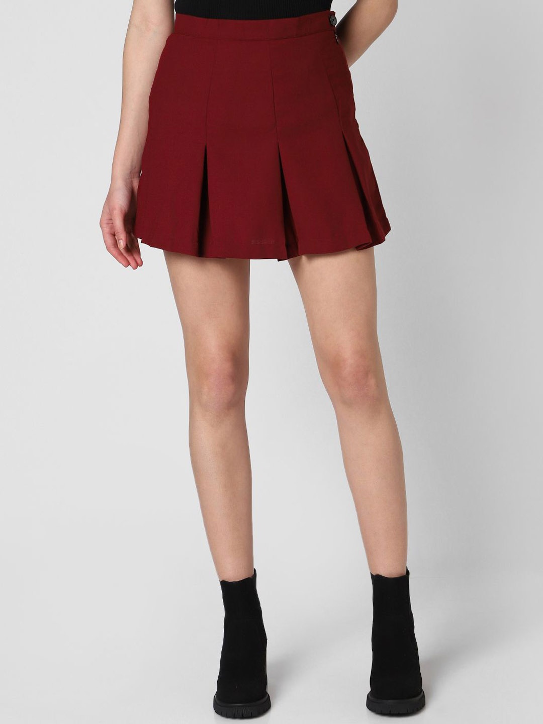 

VASTRADO Women Flared Pleated Mini Skirt, Maroon