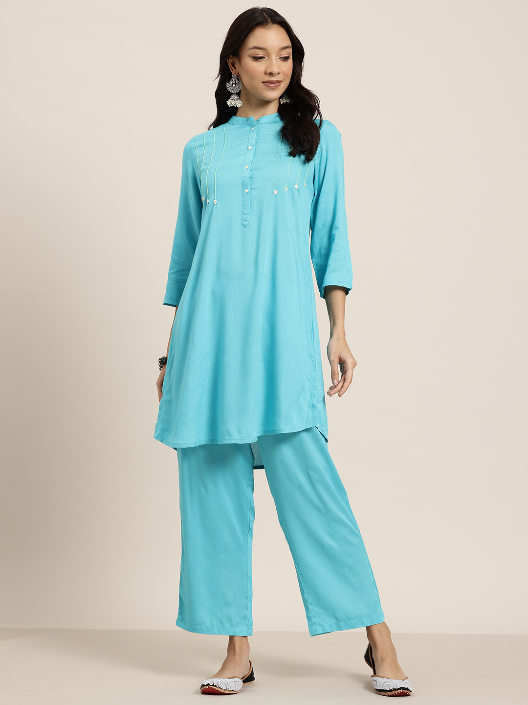 

HERE&NOW Thread Work Kurta With Palazzos, Blue