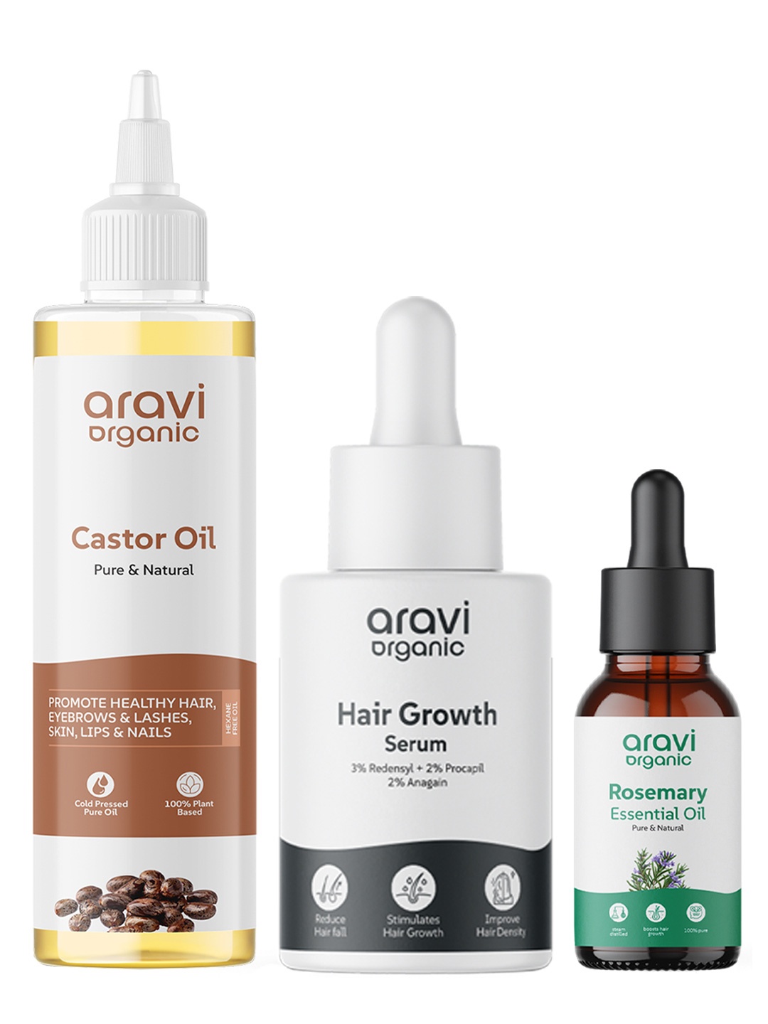 

Aravi Organic Set of 100% Pure Rosemary Essential Oil, Castor Oil & Hair Growth Serum, White