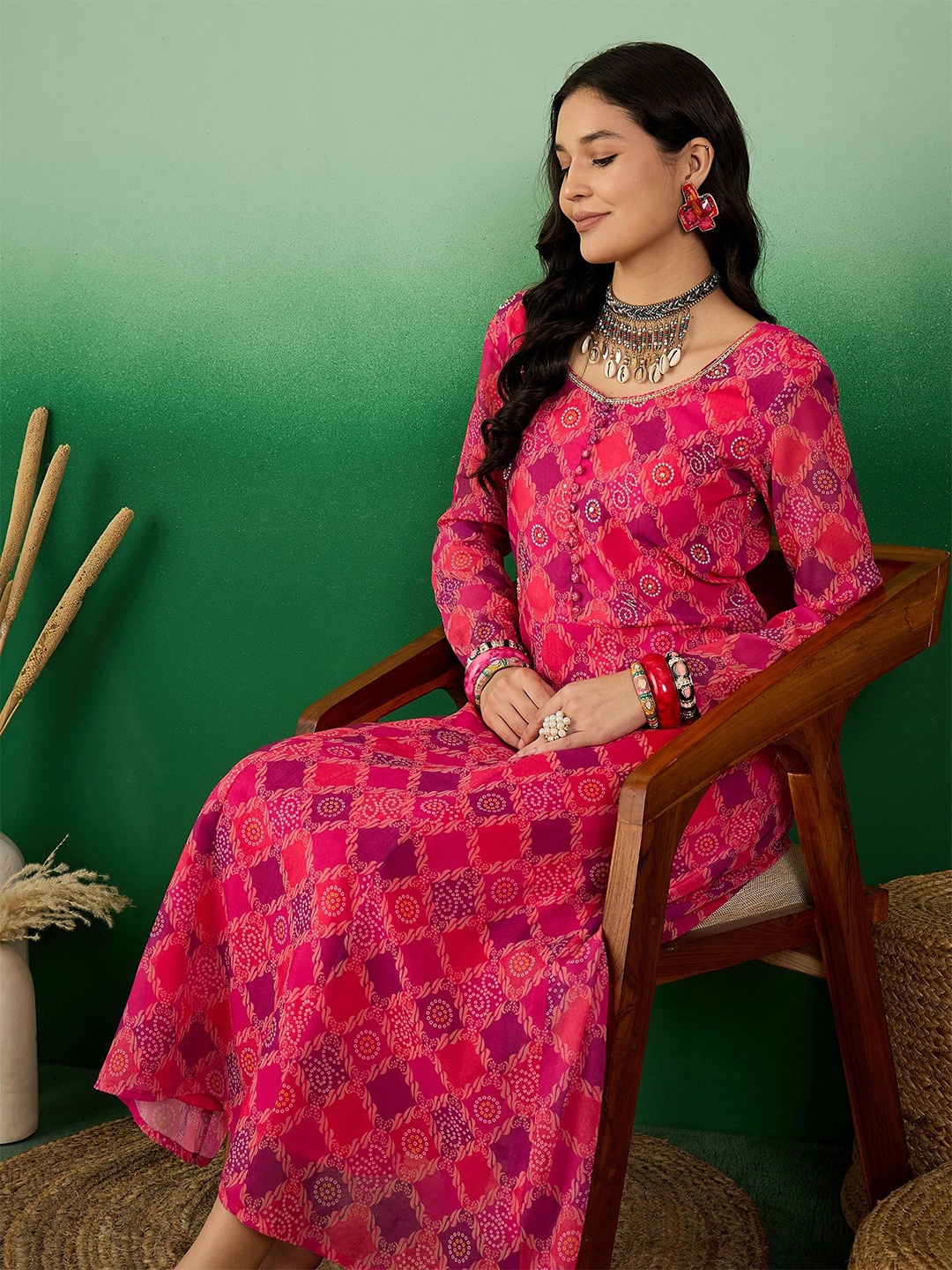 

Sangria Printed Fit & Flare Dress, Pink