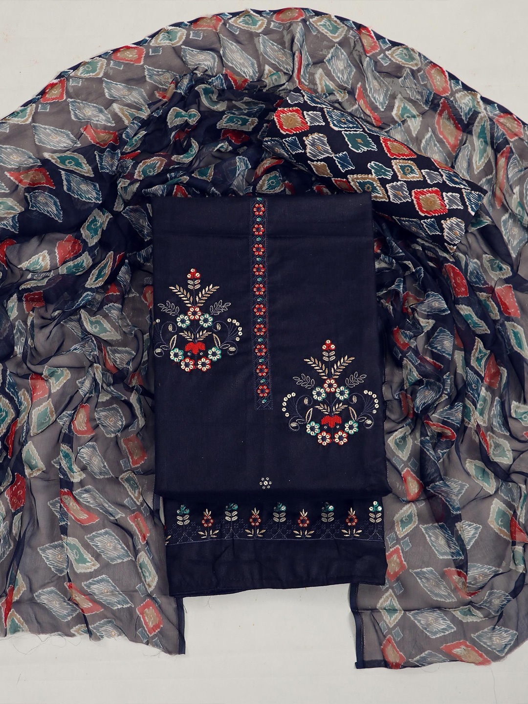 

KALINI Floral Embroidered Sequinned Unstitched Dress Material, Blue
