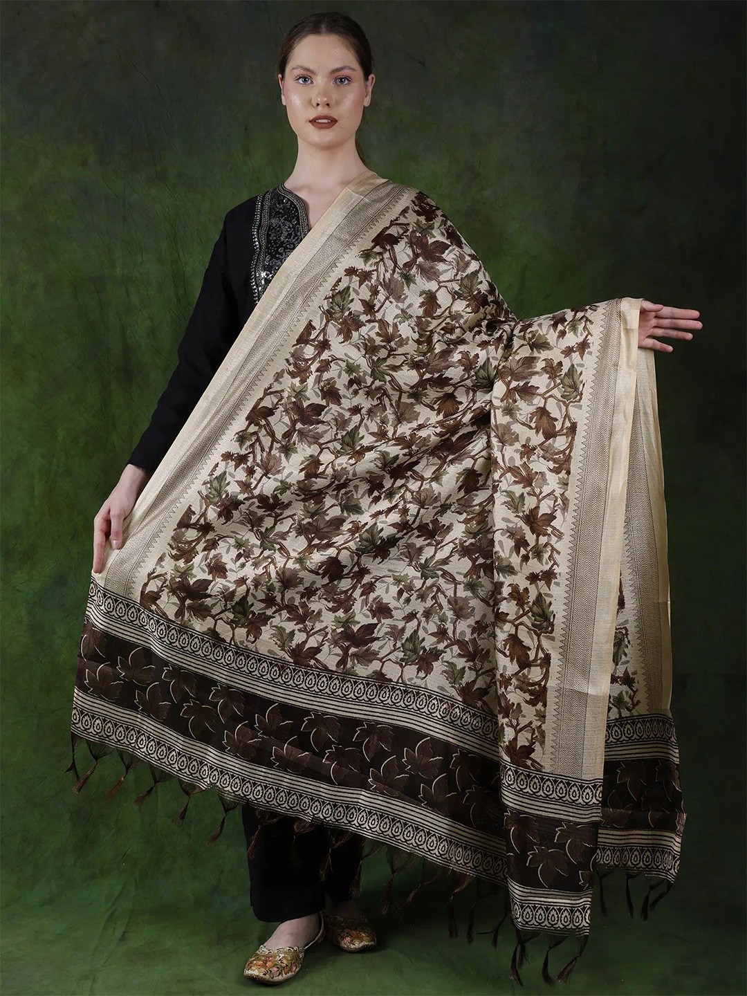 

Exotic India Ethnic Motifs Printed Dupatta, Cream