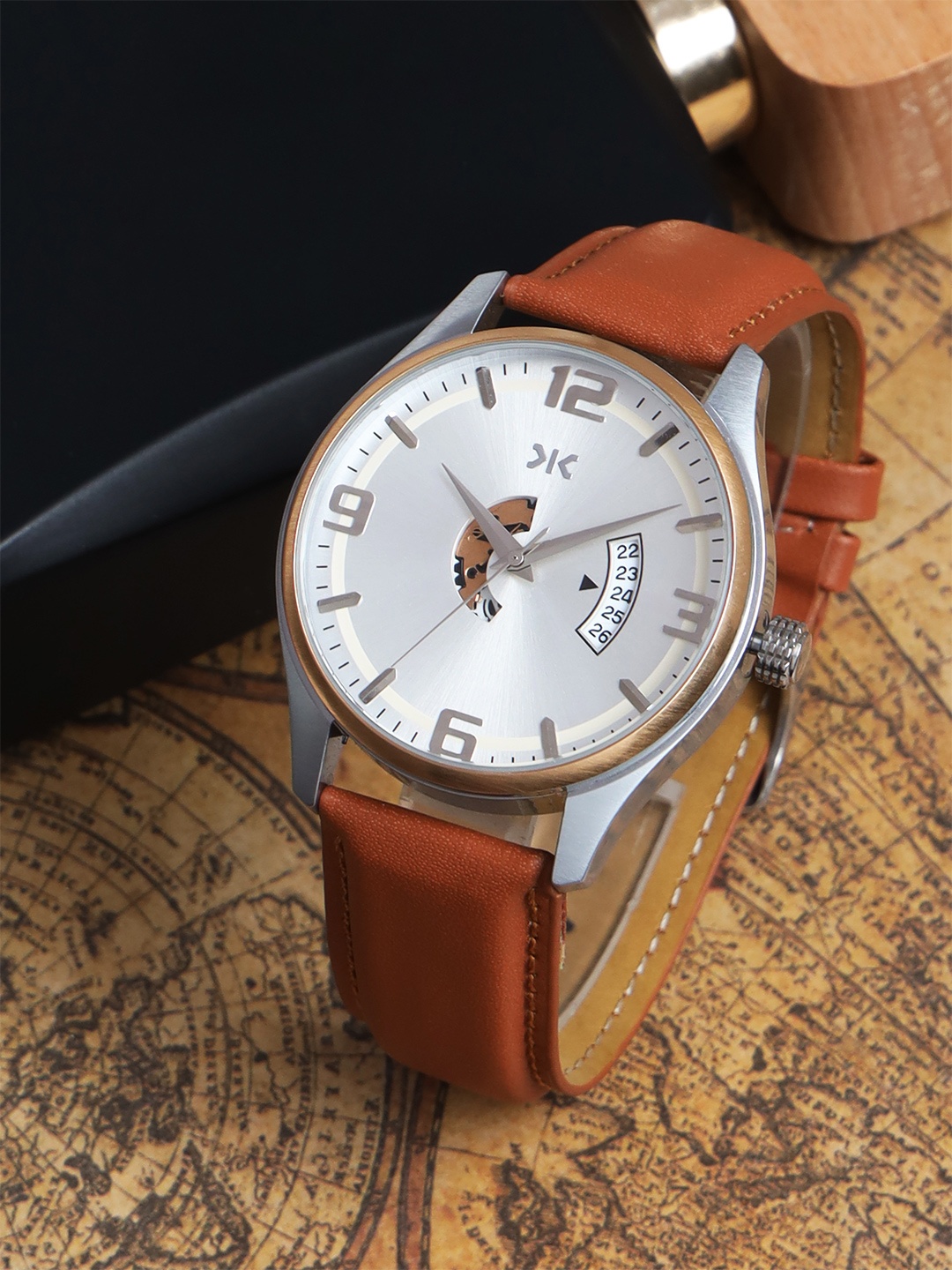 

Killer Men Brass Skeleton Dial & Leather Straps Analogue Watch KLMO103D, Silver