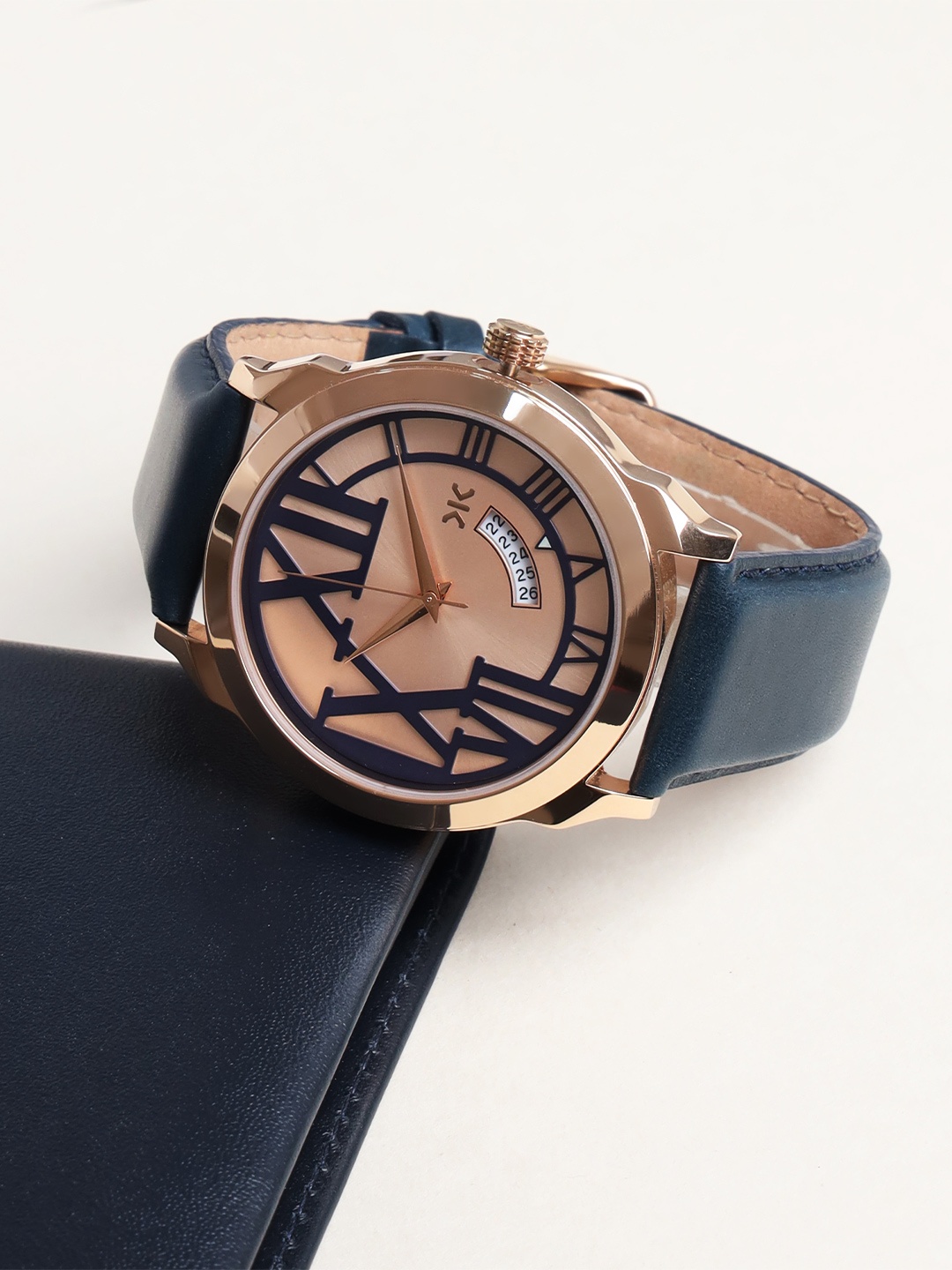 

Killer Men Brass Textured Dial & Leather Bracelet Style Straps Analogue Watch KLMO80G, Rose gold