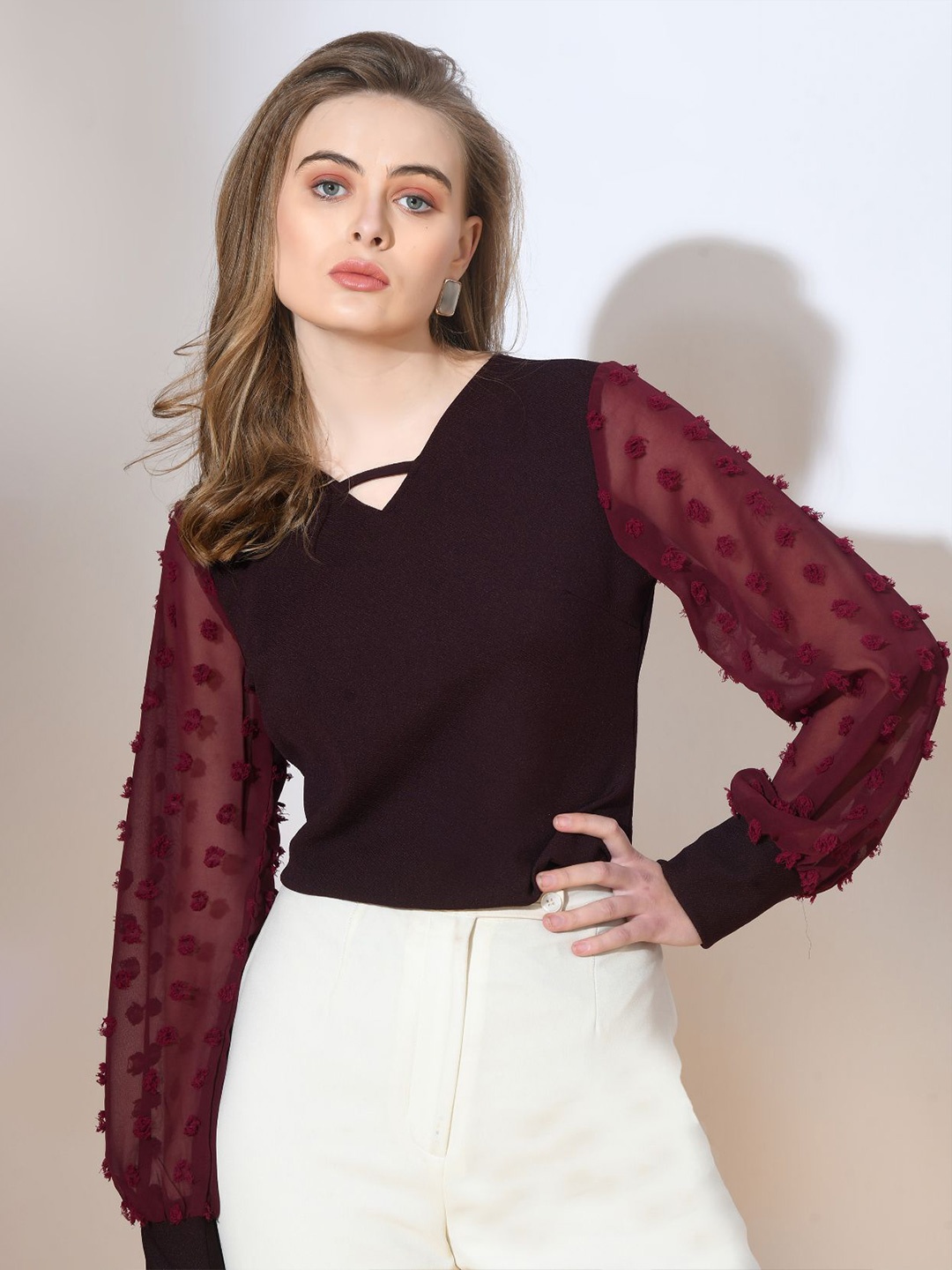 

BAESD V-Neck Solid Long Sleeves Top, Purple