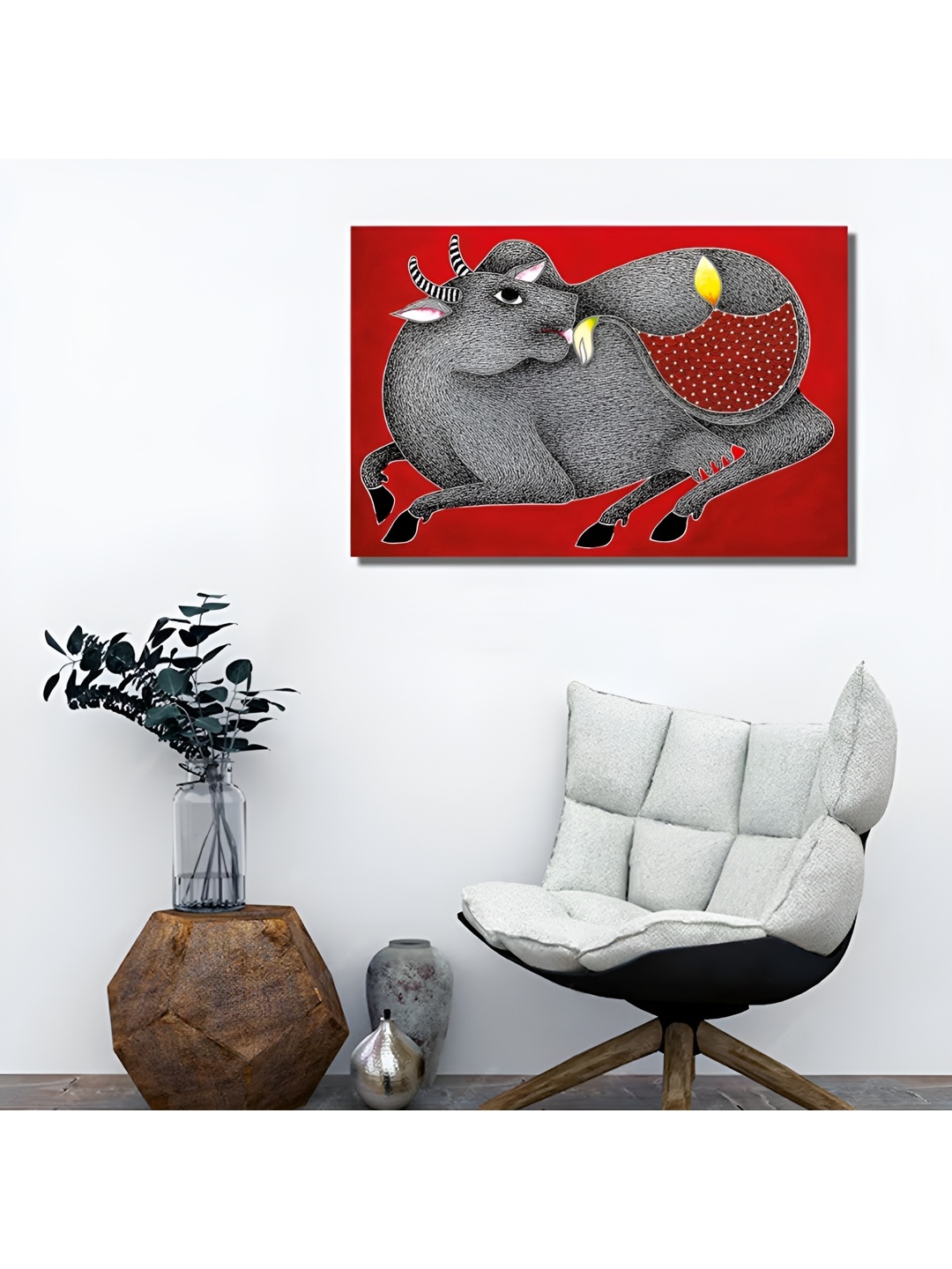 

Tamatina Red & Grey Gallery Wrapped Framed Cotton Canvas Painting Wall Art